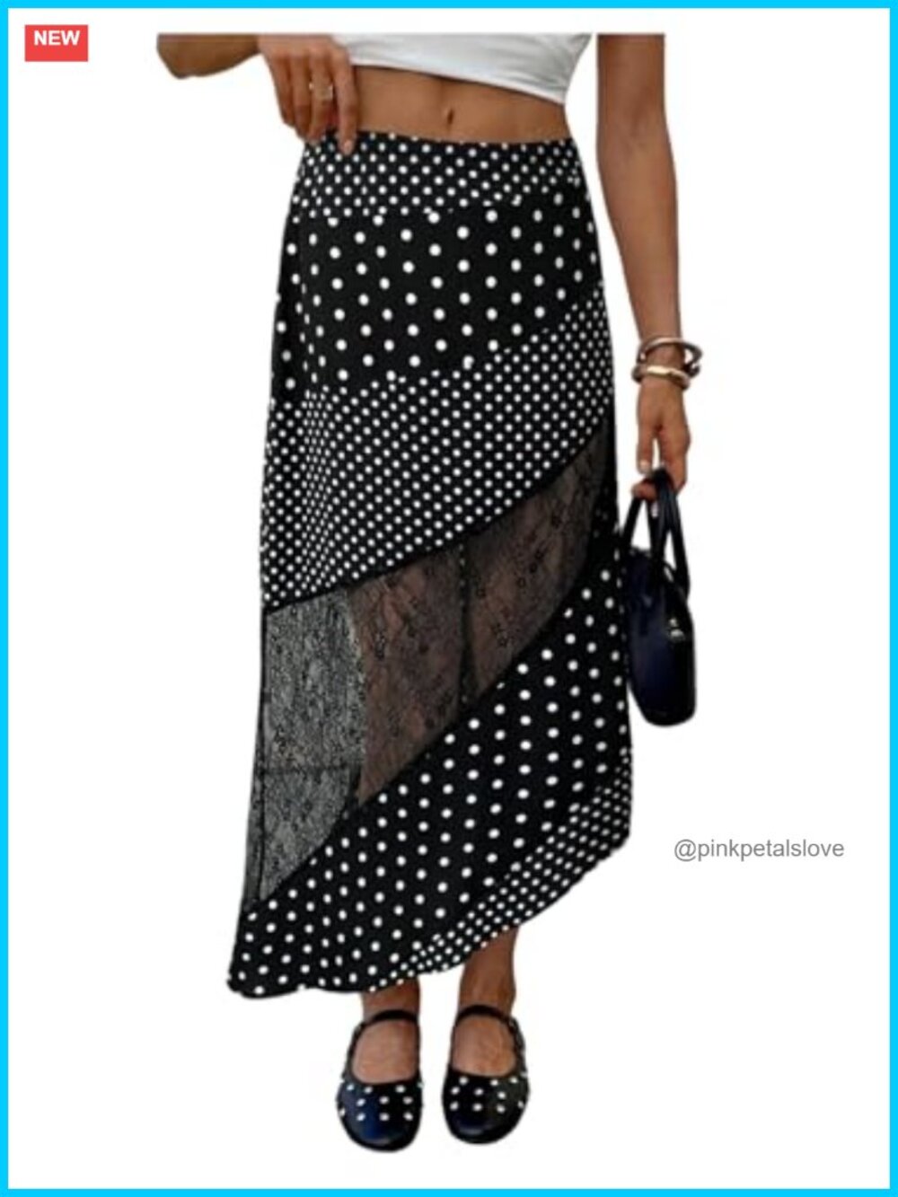 Lace Polka Dot Asymmetrical Midi Skirt Boho Summer